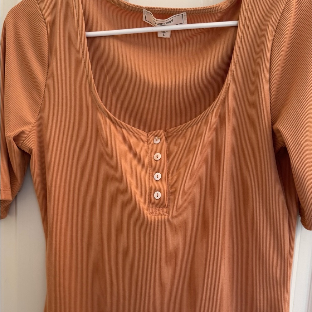 Women's Ribbed Button-Front Top in Orange